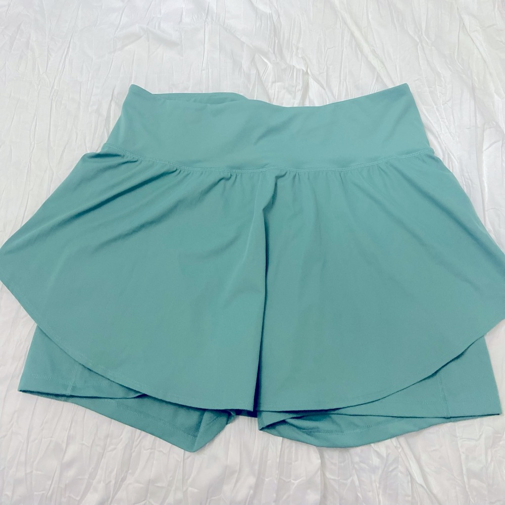 OLD NAVY WOMENS SKORT SKIRT! HIGH WAISTED WITH RUFFLES! COLOR: TEAL/GREEN 🔥